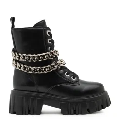 Buffalo Buty Wegańskie|Botki>1622367 LION LACE UP T-CHAIN Vegan Black